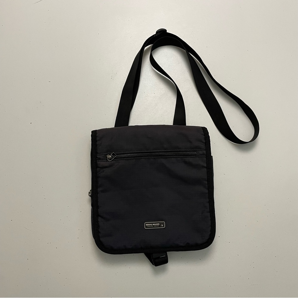 Vintage Eddie Bauer Crossbody Bag Purse Credit Card ID Slot Pockets Blue Black